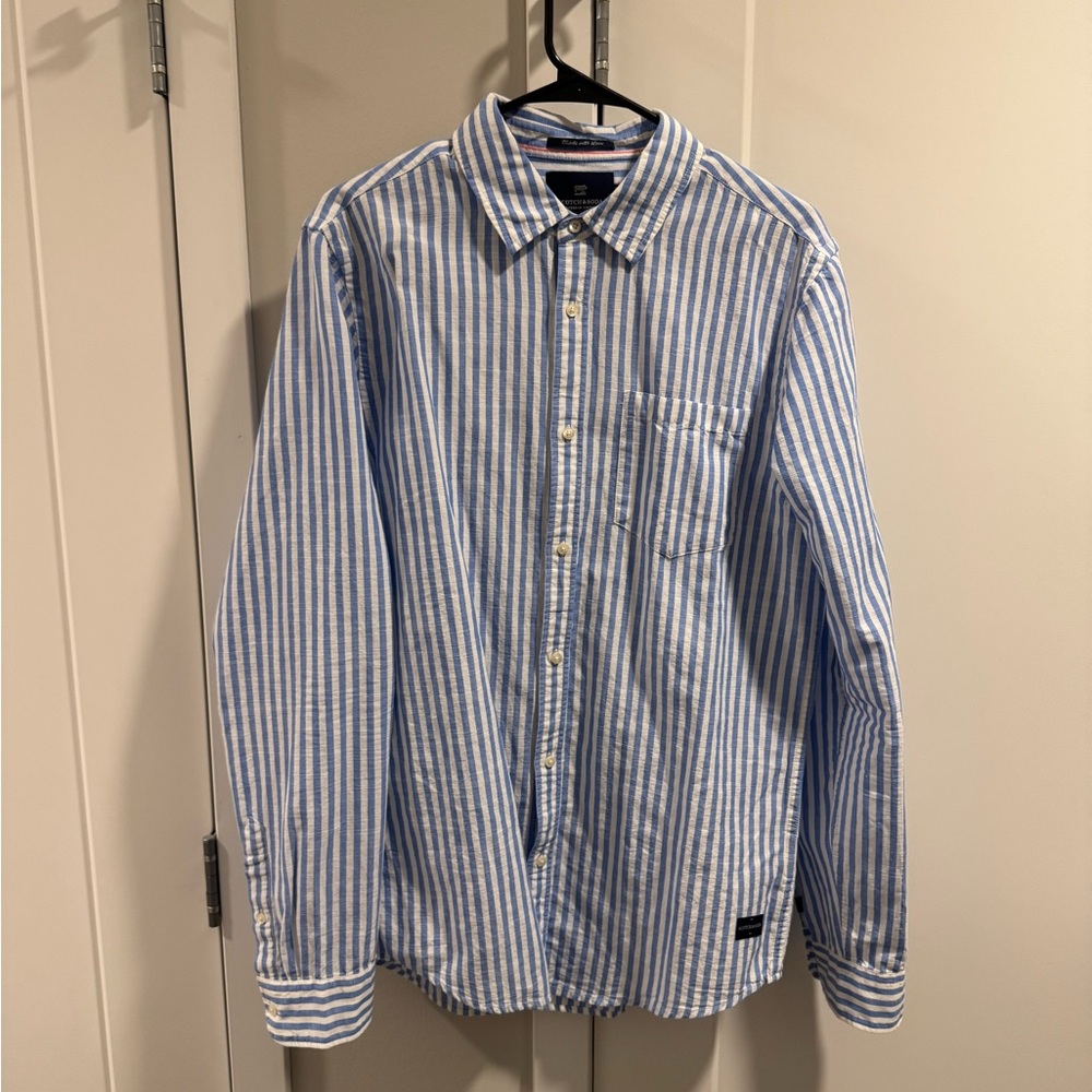 Scotch and soda. light blue and white striped button up size large